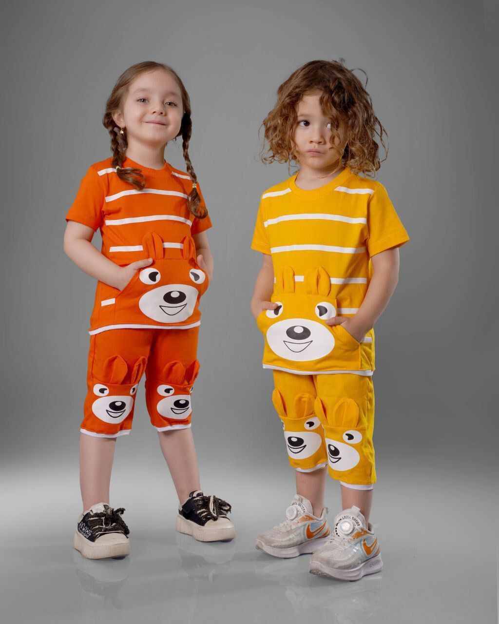 تیشرت شلوارک راه راه جیب کانگورویی