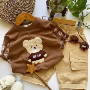 لباس بیرونی کودک ست زیبای تدی کرم پسرانه