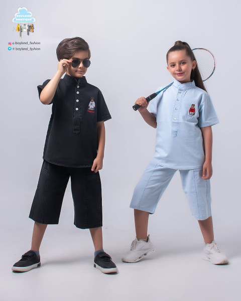 تیشرت شلوارک جین یقه دار
