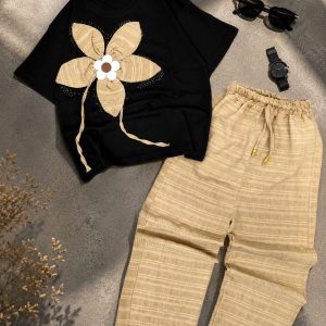 تیشرت شلوار گل برجسته